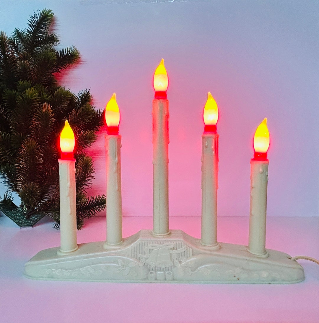 Vintage Plastic Christmas Candelabra 5 Candle Lights Holiday Candolier Lights Working Condition