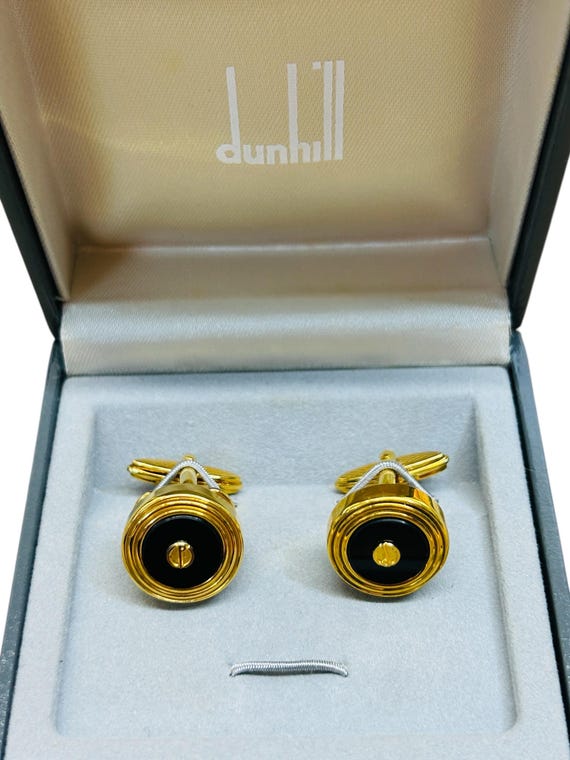 Alfred Dunhill Round Black Onyx Gold Cufflinks Removable Faces