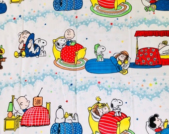 Vintage Peanuts Gang Twin Flat Sheet Snoopy by Esmond 1960s