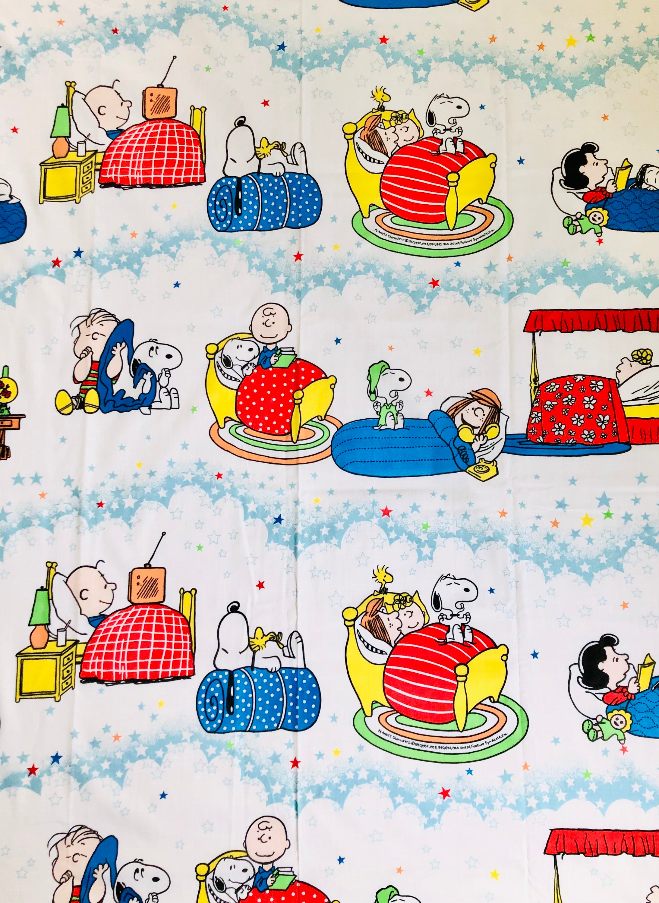 Vintage Peanuts Gang Twin Flat Sheet Snoopy by Esmond 1960s