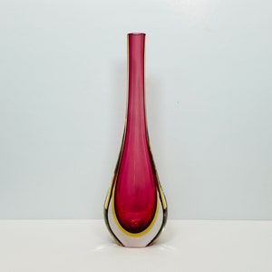 Vintage Flavio Poli Seguso Murano Sommerso Teardrop Vase: Red, Yellow, Clear Gocce Vase