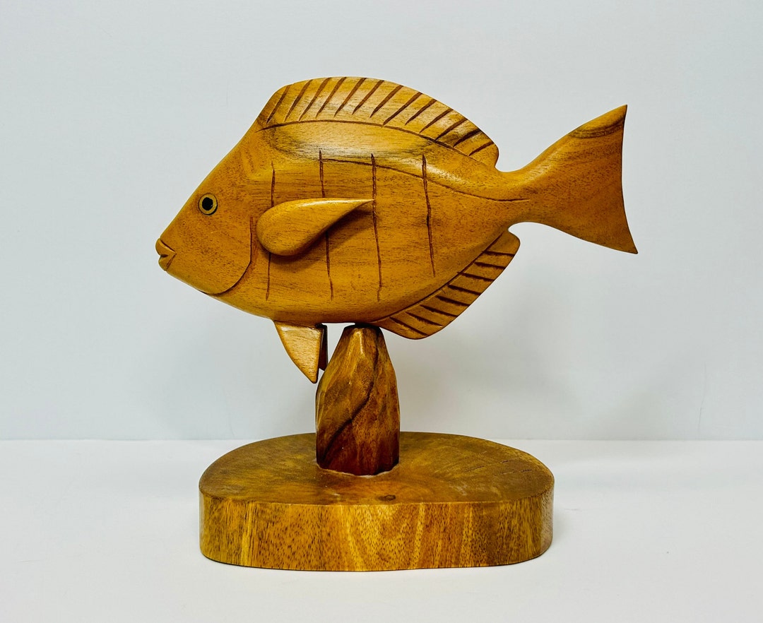 Vintage Wooden Fish Sculpture Hawaiian Milo Wood Tiki Bar Etsy
