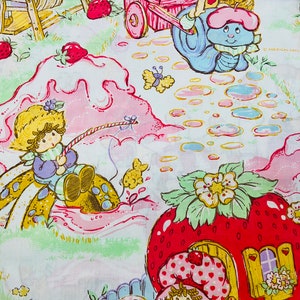 Vintage Sears 1980s Strawberry Shortcake Flat Sheet American Greetings Corp 66 x 88 Inches