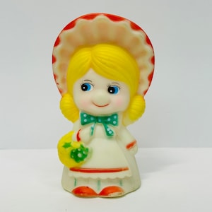 Vintage Little Girl Rubber Squeak Toy Squeeze Doll Made in Hong Kong