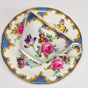 Vintage Aynsley Wilton Blue Teacup and Saucer Aynsley Floral Design Cup and Saucer