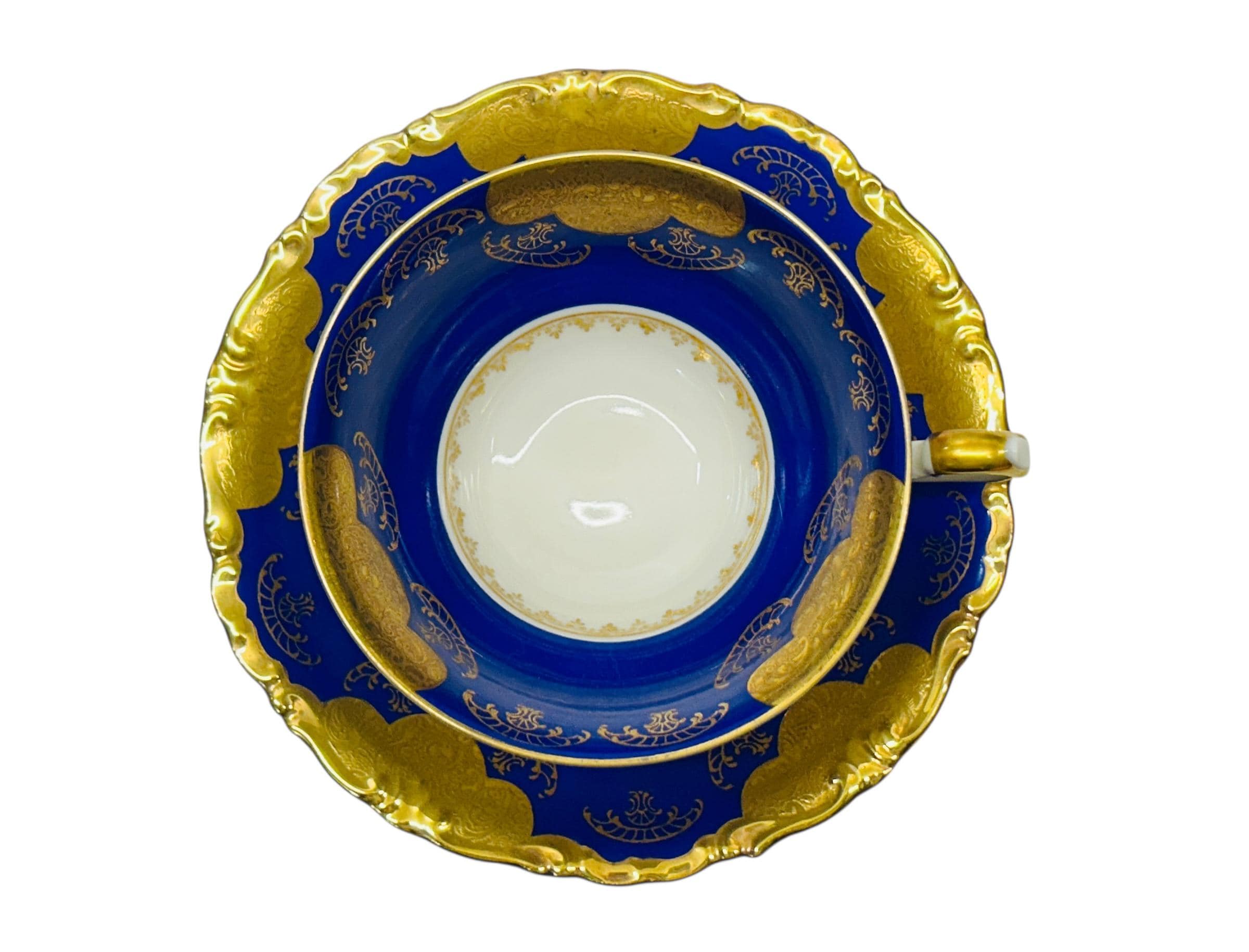 Vintage Alka Kunst Teacup and Saucer, Cobalt Blue Gold Gilded, US