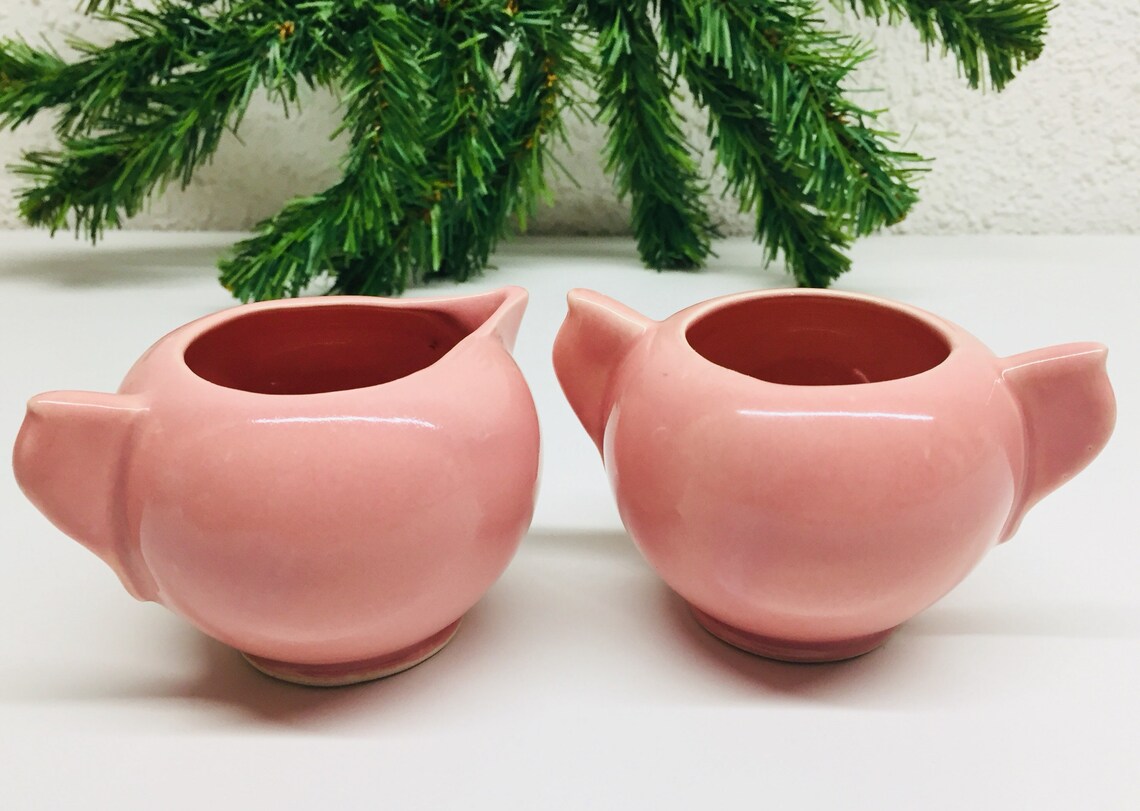 Mid Century Pink Sugar Bowl and Creamer Pink Ceramic Sugar Etsy