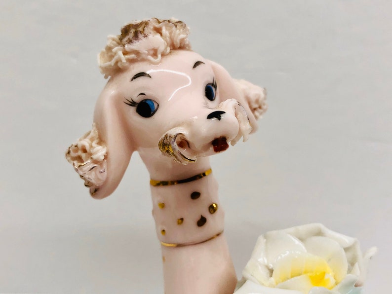 Vintage Pink Porcelain Spaghetti Poodle with Flowers Figurine | Etsy