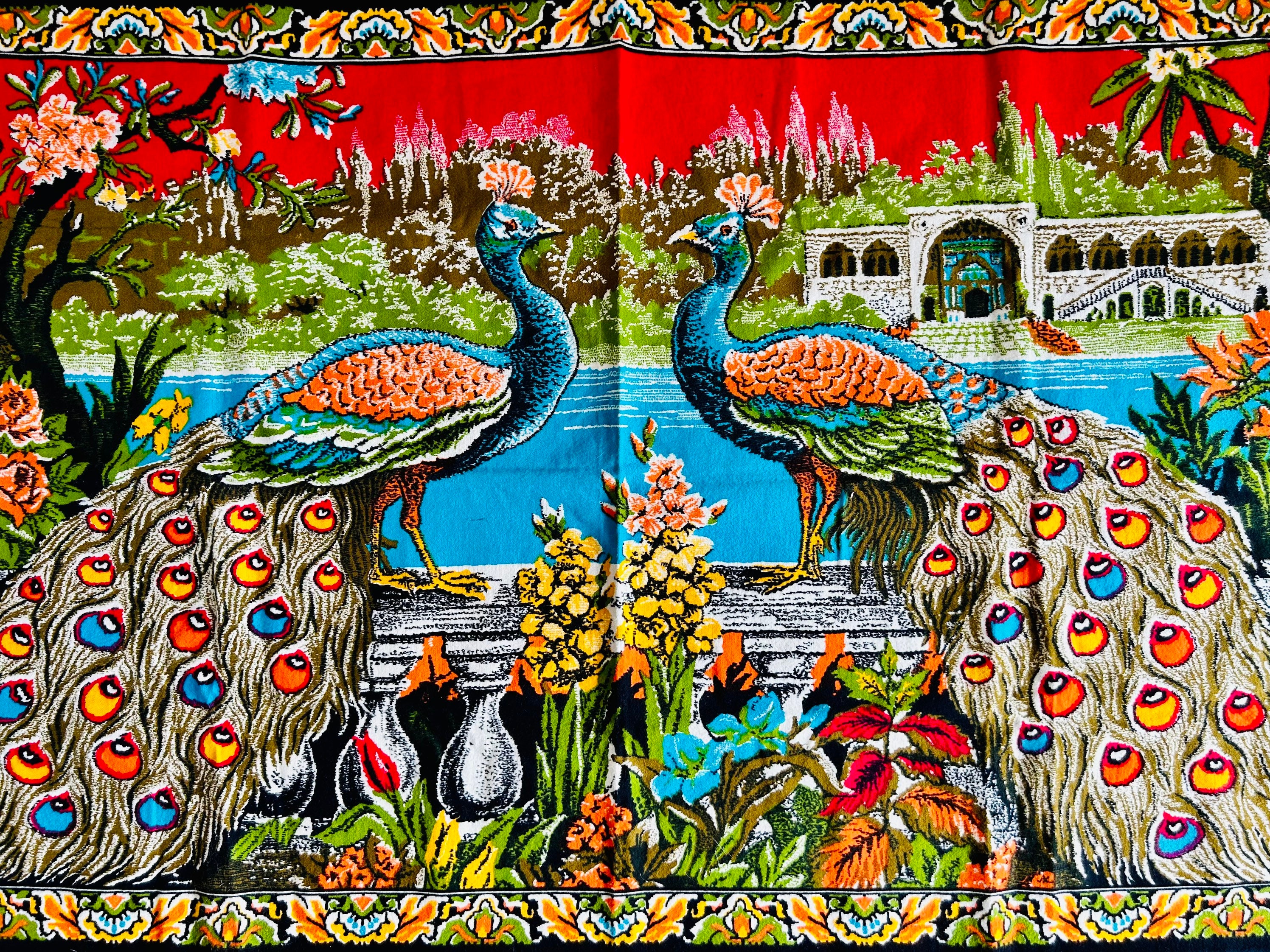 Vintage Double Peacock Tapestry Wall Hanging Made in Turkey 100 Cotton Etsy