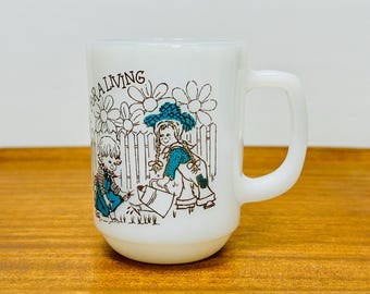 Vintage Fire King Samstags Kind Becher signiert Patty Anchor Hocking Milchglas Kaffeebecher