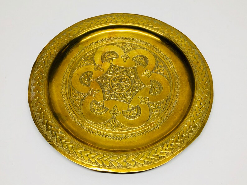 Vintage Brass Plate 7 3/4 Embossed Geometric Design Boho Etsy
