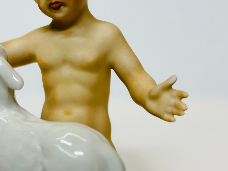 Vintage Porcelain Schaubach Kunst Boy Playing with Lamb Figurine Wallendorf Cherub Putto Germany AS IS image 8