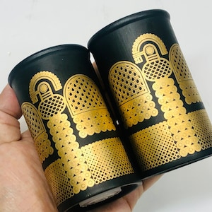 Mid Century Black and Gold Birds Salt and Pepper Shakers Black Porcelain RARE