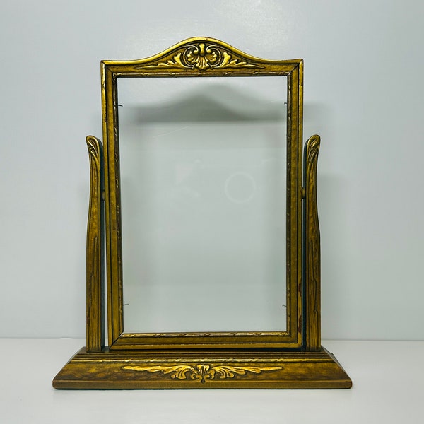 Vintage Art Deco Wooden Picture Frame Swing Photo Frame With Glass Gold Gilt Table Top