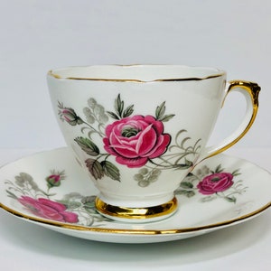 Vintage Delphine China Pink Roses Teacup and Saucer Romantic Afternoon Tea Party