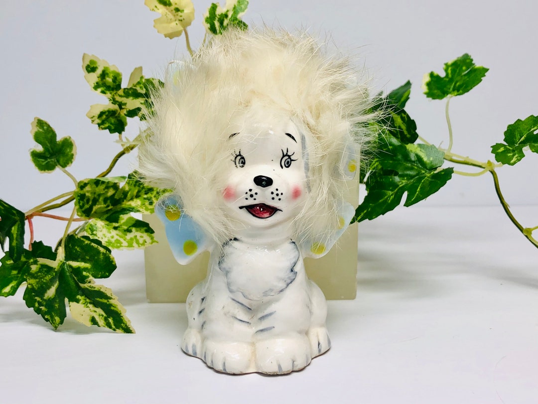 【お気に入り】 Fur With Dog Ceramic Vintage and Furry Japan RARE Bow Big ぬいぐるみ