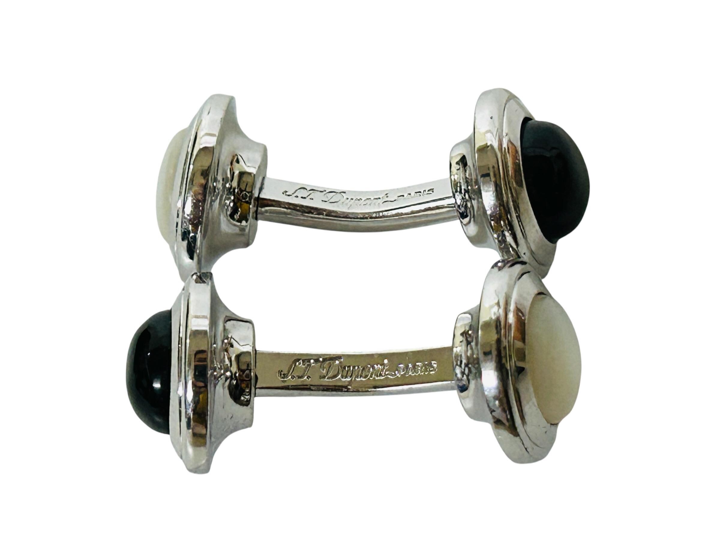 S. T. Dupont Paris Cufflinks Black Onyx Mother of Pearl Palladium