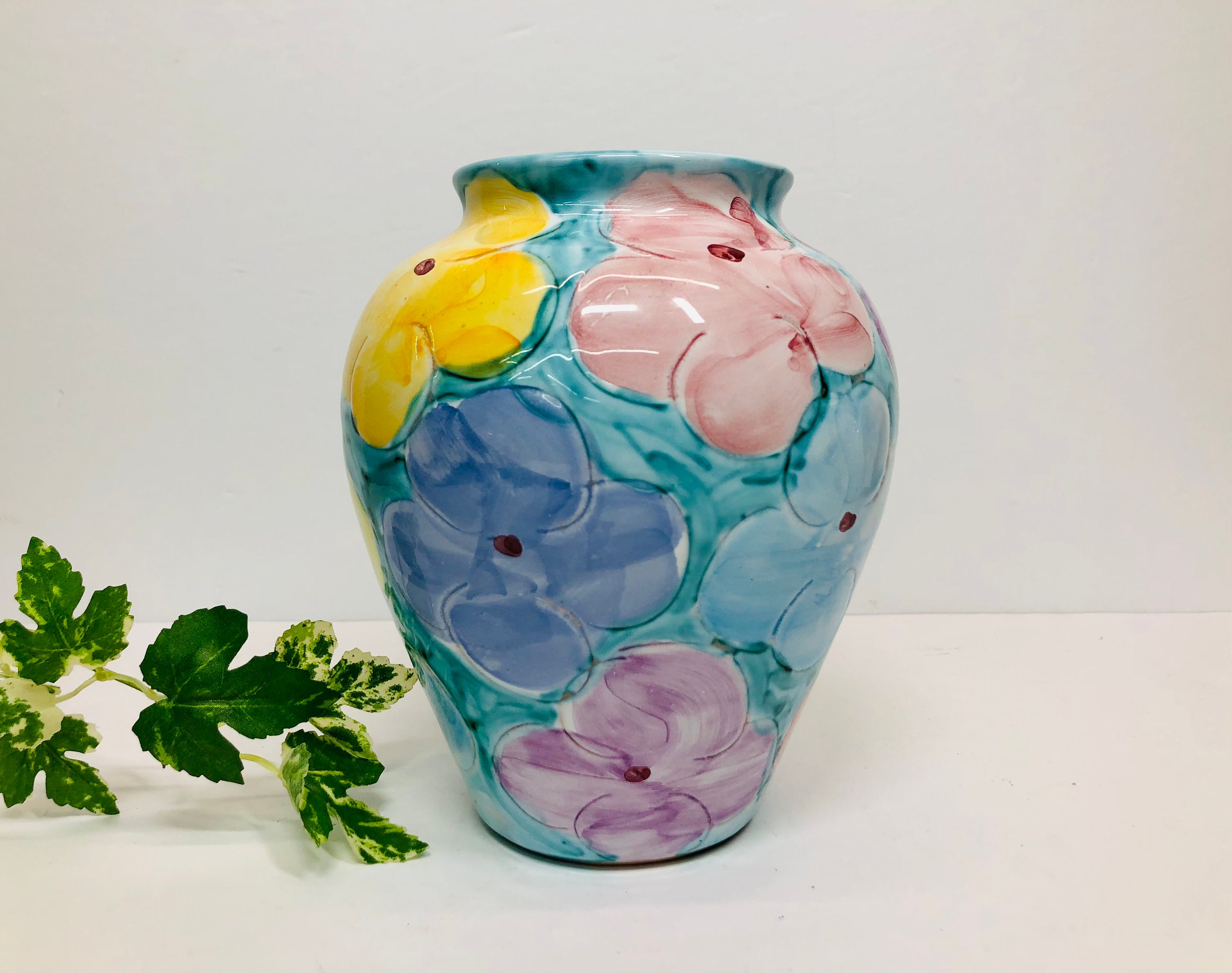 Italian Ceramic Vase 花瓶 磁器 イタリア製 約50cm Vintage Capri Italian Pottery Vase Hand Painted Flowers Colorful