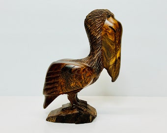 Vintage Pelican Bird Wood Sculpture Statue Figurine Boho Bohemian Decor