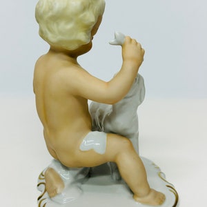 Vintage Porcelain Schaubach Kunst Boy Playing with Lamb Figurine Wallendorf Cherub Putto Germany AS IS image 6