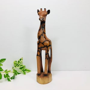 Vintage Carved Wooden Giraffe Figurine Statue Safari Jungle Boho Bohemian Decor