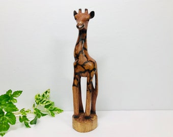 Vintage Carved Wooden Giraffe Figurine Statue Safari Jungle Boho Bohemian Decor