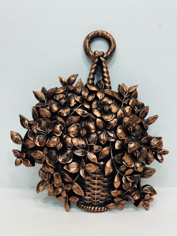 Vintage Syroco Basket of Flowers Wall Hanging 1976 Wall Art Décor