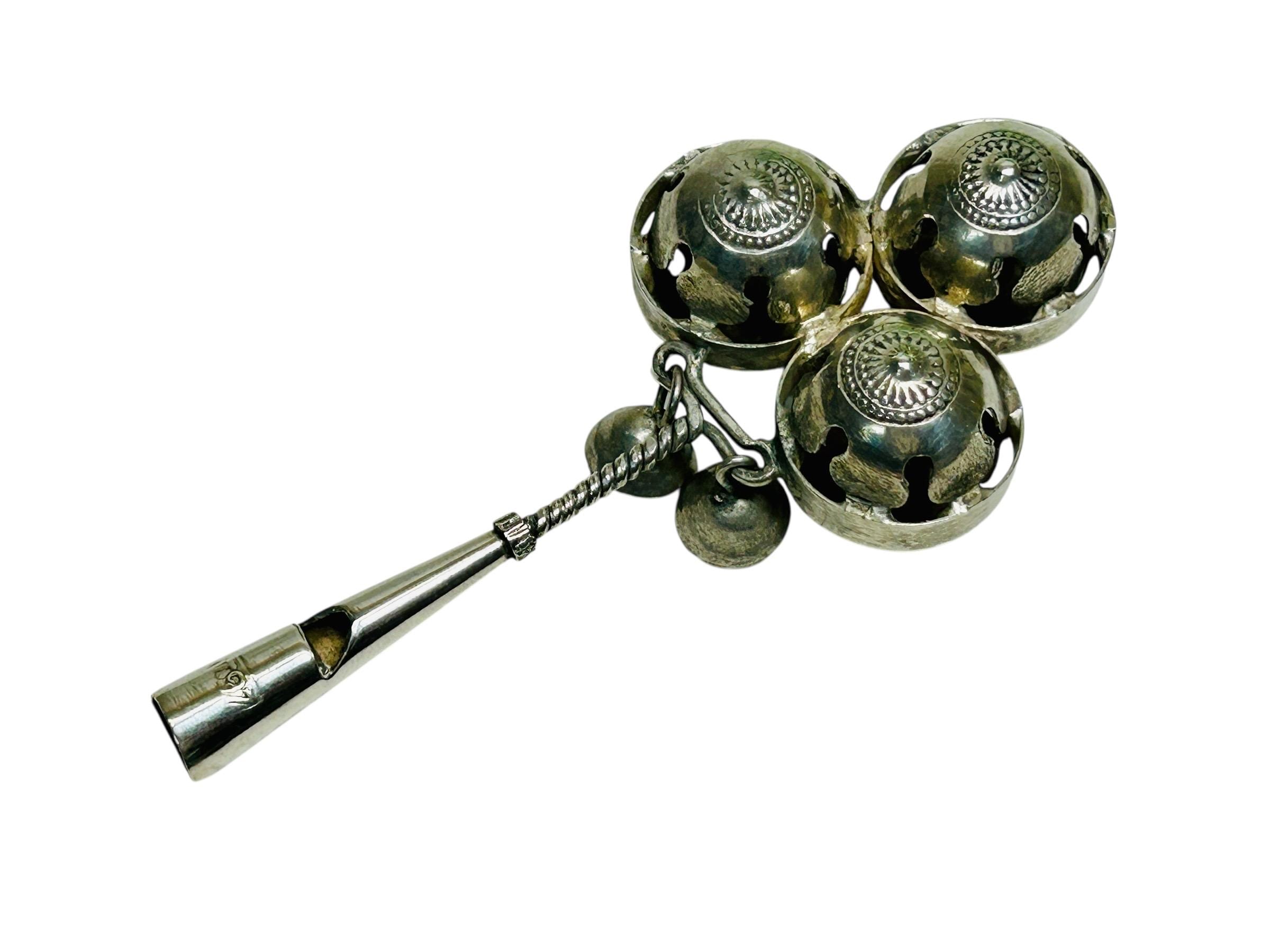 Antique Victorian Sterling Silver Baby Rattle Whistle 97% Silver