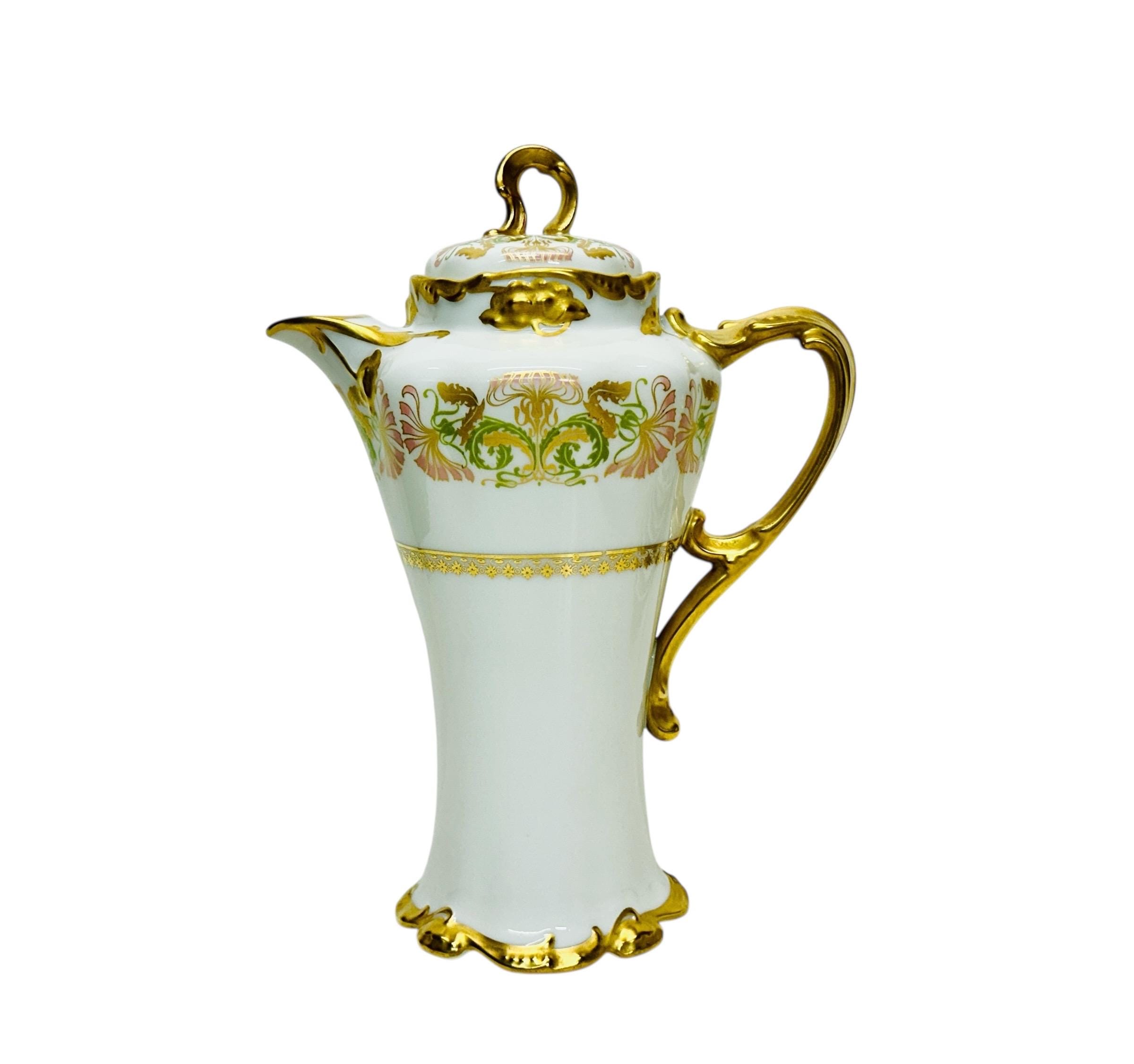Antique Jean Pouyat Limoges Art Nouveau Chocolate Pot Gold Gilt