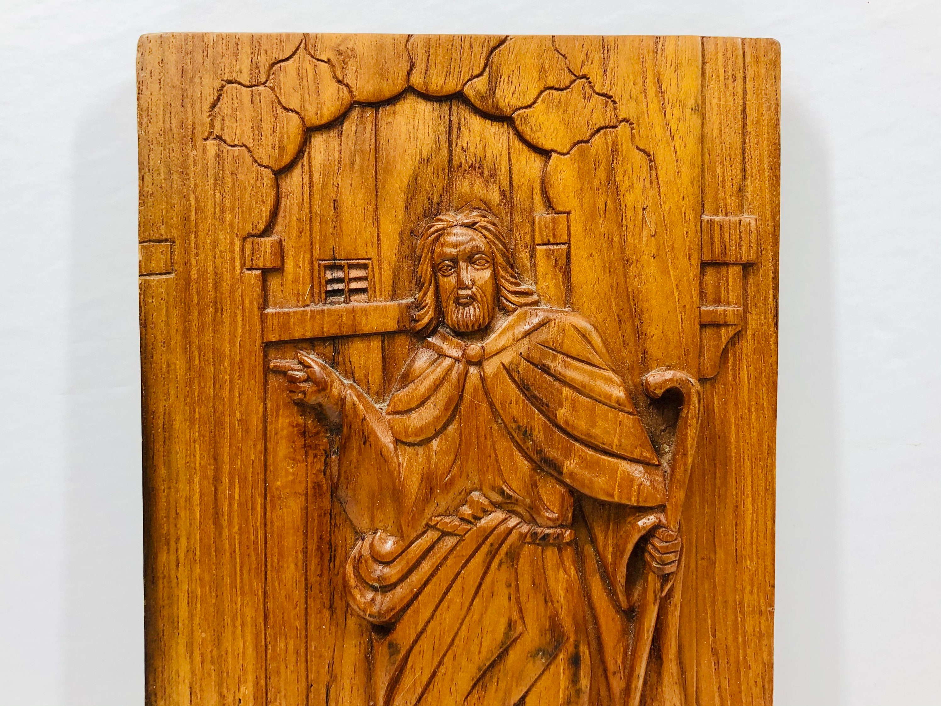 Vintage Wooden Carving Jesus Knocking on the Door Wall Hanging Etsy