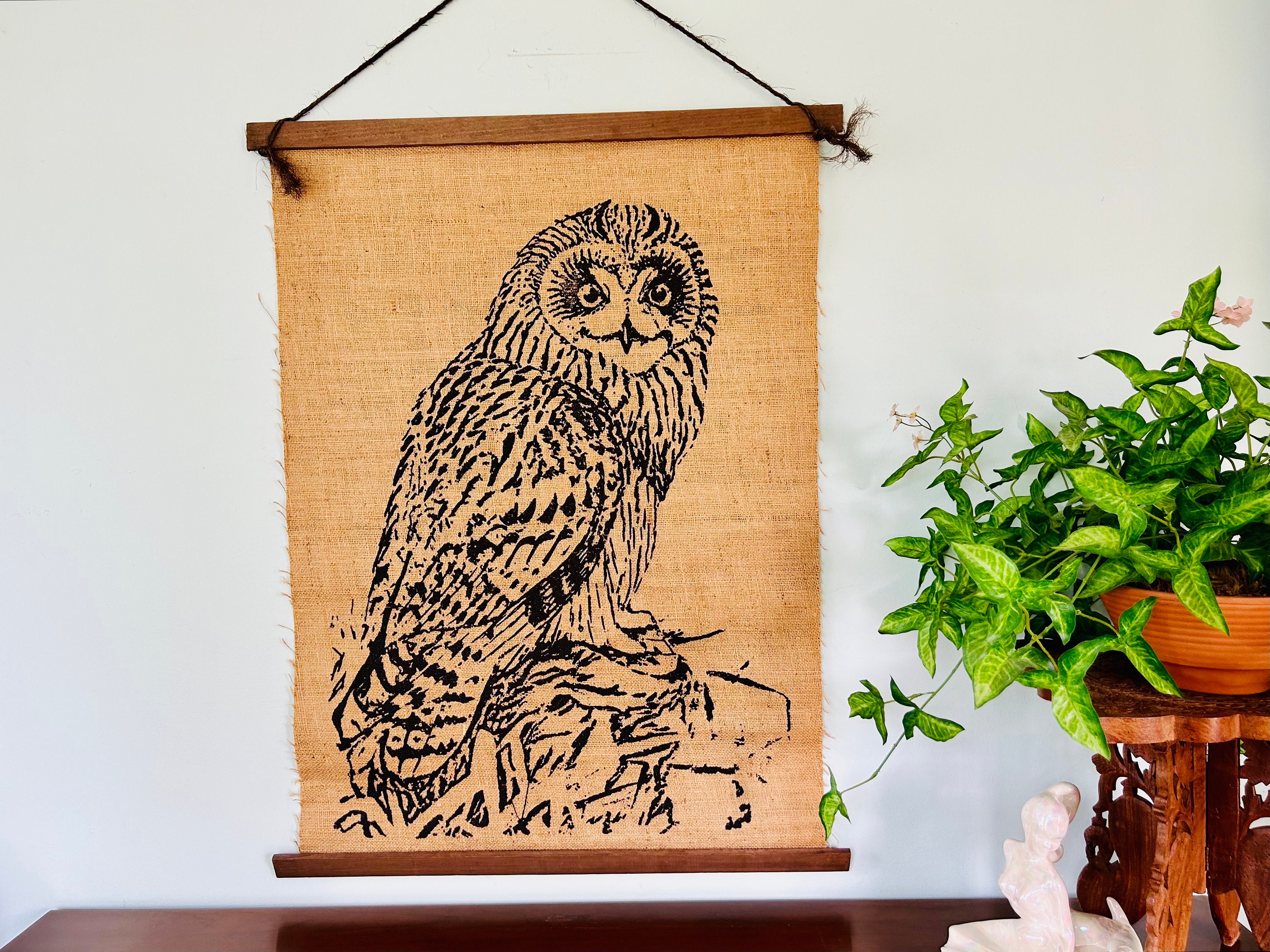 Vintage Owl Screen Print Wall Hanging - 1977 Siri Productions - Etsy