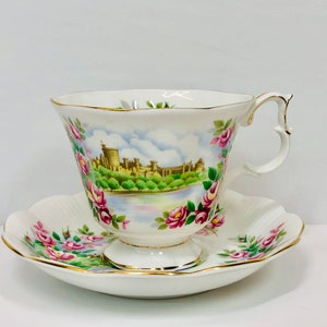Vintage Royal Albert England&#39;s Glory Teacup and Saucer Ancestral Series Castle Design Teacup and Saucer 1960s-70s
