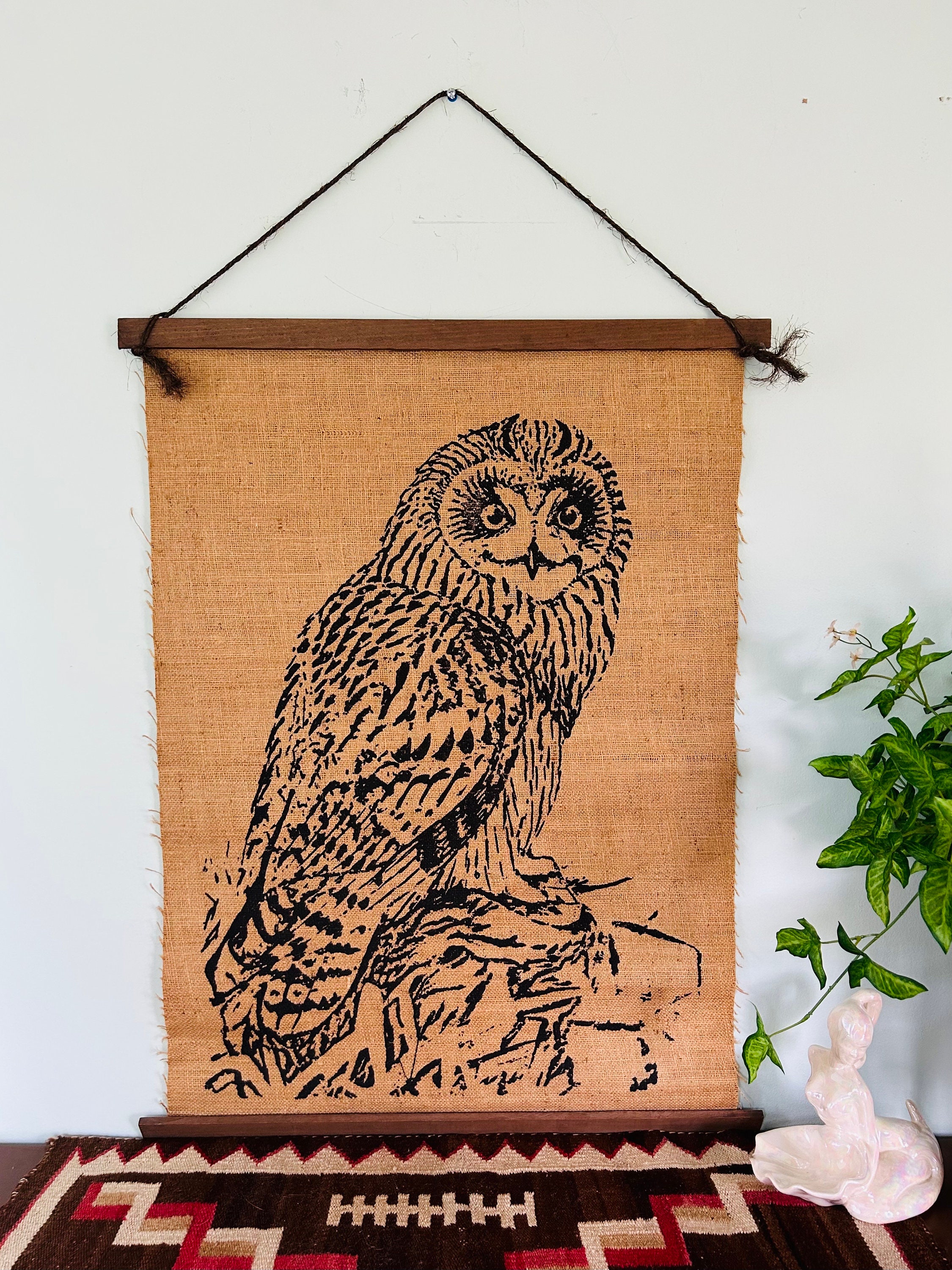 Vintage Owl Screen Print Wall Hanging - 1977 Siri Productions - Etsy