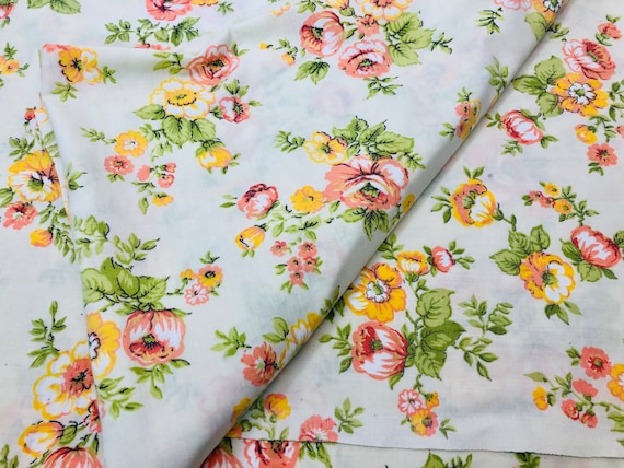 Vintage Tex Made Truprest Floral Queen Flat Sheet No Iron