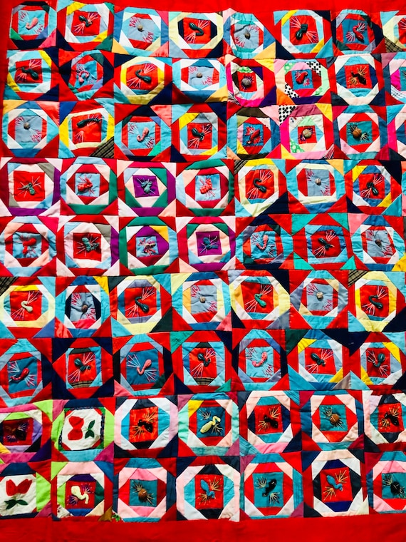 Vintage Bai Jia Bei Chinese Quilt Tapestry One Hundred Families Double Sided Quilt Good Luck Nursery Decor Boho Bohemian Decor Etsy Canada