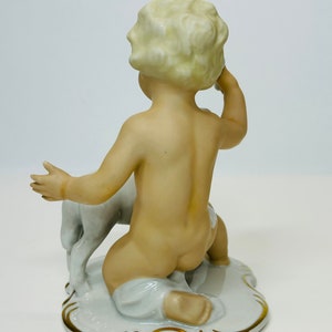 Vintage Porcelain Schaubach Kunst Boy Playing with Lamb Figurine Wallendorf Cherub Putto Germany AS IS image 4