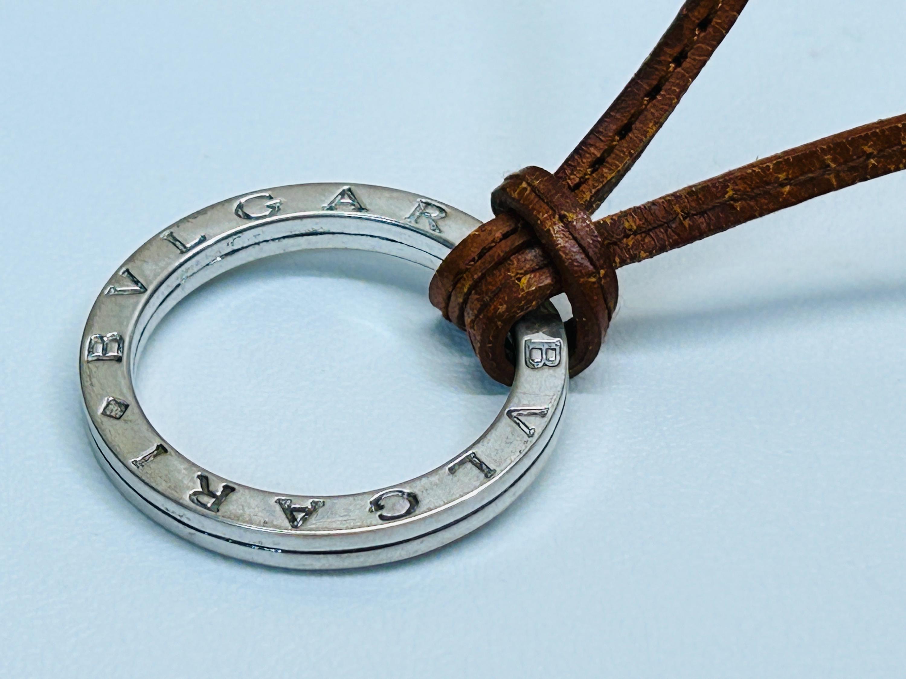 Bulgari Bvlgari Sterling Silver Key Ring Pendant Necklace Leather