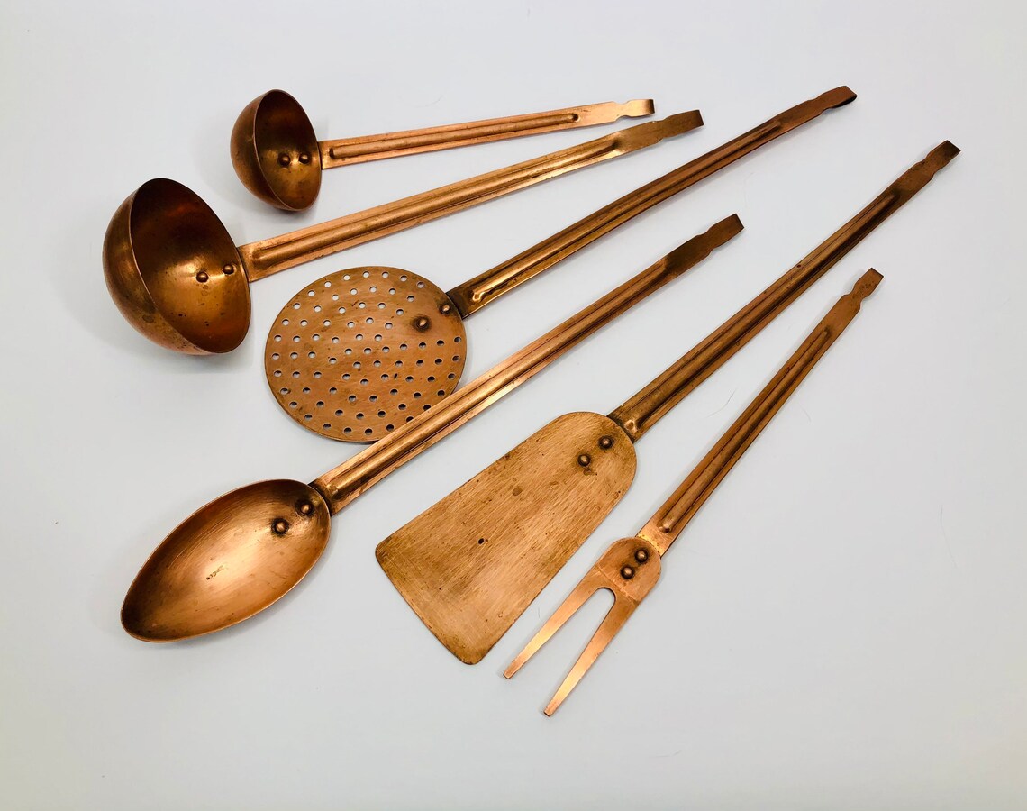 Vintage Solid Copper Cooking Utensil Set of 6 Made in Korea Etsy
