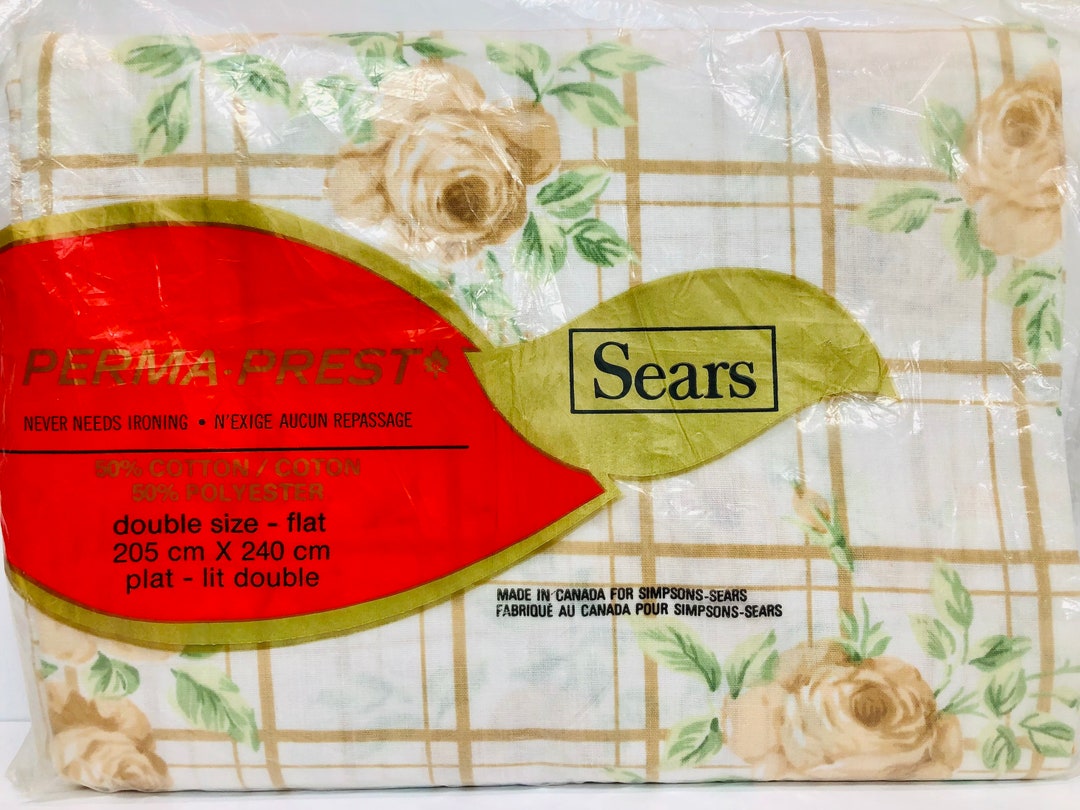 Vintage Simpson Sears Double Flat Sheet Peach Roses 80 X 94 Floral Bed