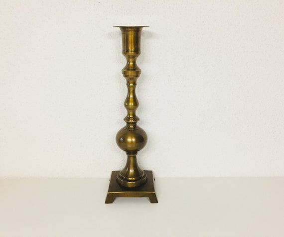 Vintage Brass Candle Holder Large Polished Brass Pillar Candle Etsy