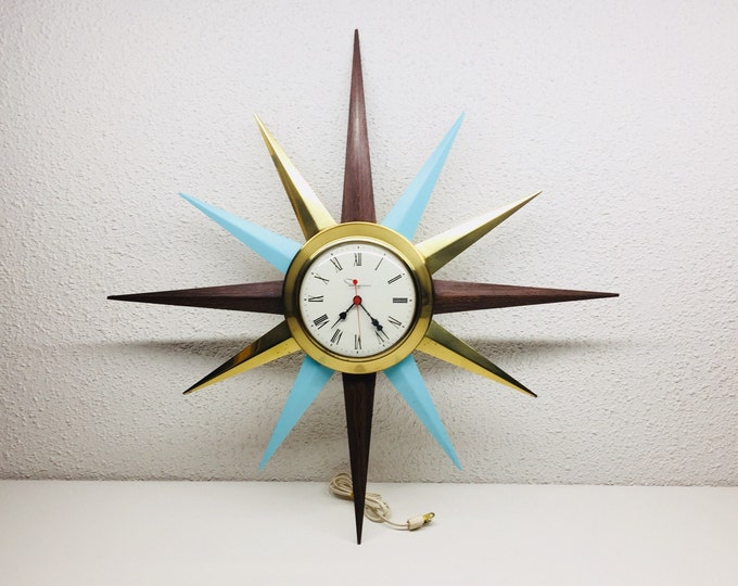 Vintage Starburst Clock Ingraham Wall Clock Plug in Mid Etsy
