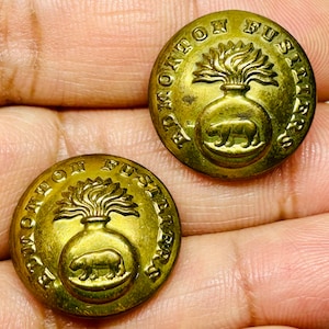 Vintage WWII Edmonton Fusiliers Brass Buttons Pair World War II Military Memorabilia