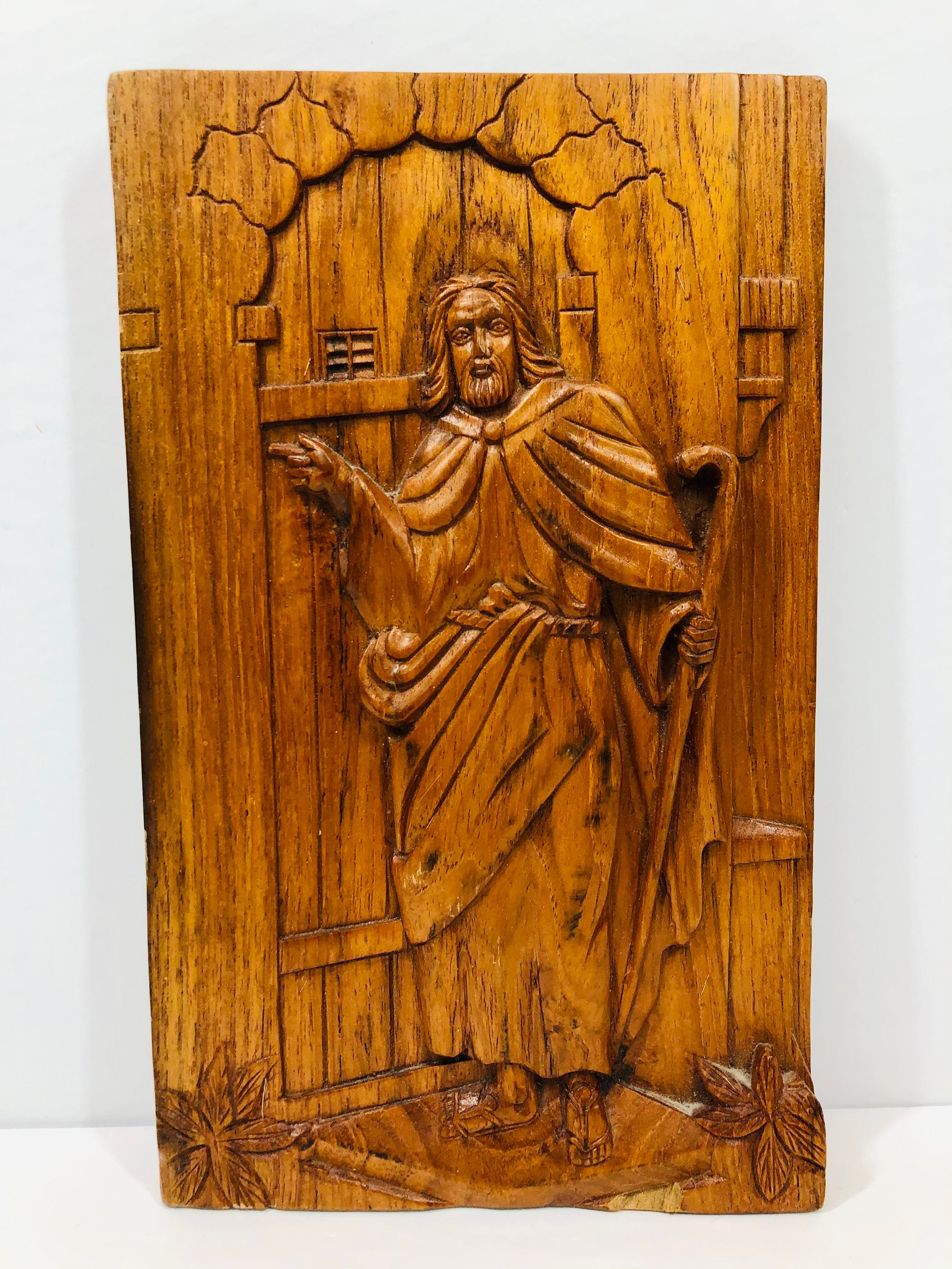 Vintage Wooden Carving Jesus Knocking on the Door Wall Hanging Etsy