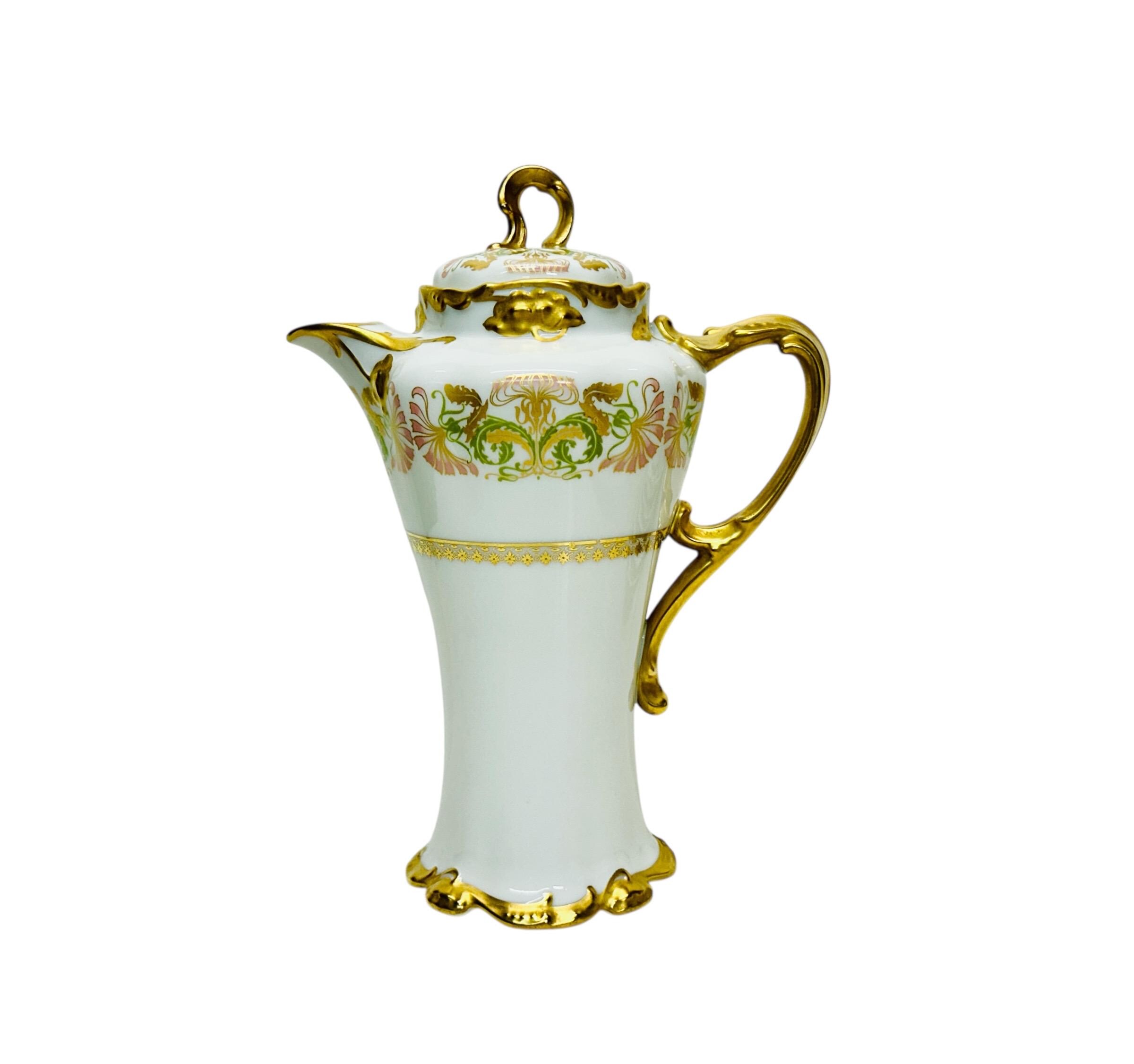 Antique Jean Pouyat Limoges Art Nouveau Chocolate Pot Gold Gilt