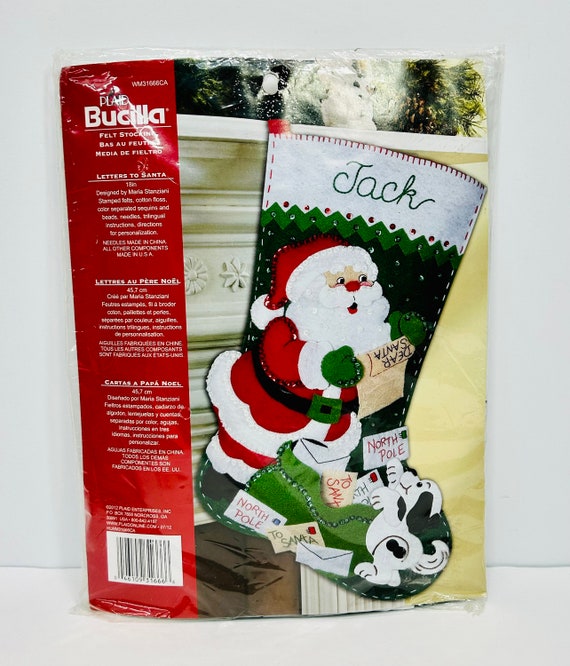 Christmas Stocking Kit Letters to Santa With Dog Bucilla Plaid Kit Unused  and Sealed 18 Long 