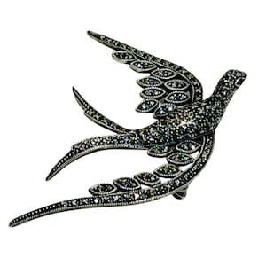 Vintage Sterling Silver and Marcasite Swallow Bird Brooch Pin 925 SHA Ladies Jewelry
