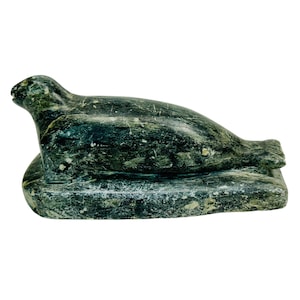 Vintage Seal Soapstone Carving Canadian Inuit Hand Carved Seal Stone Sculpture