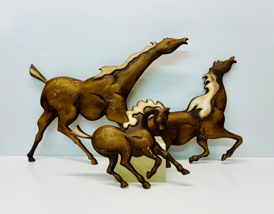 Vintage Sexton Galloping Horses Metal Wall Art Wall Hanging Set of 3