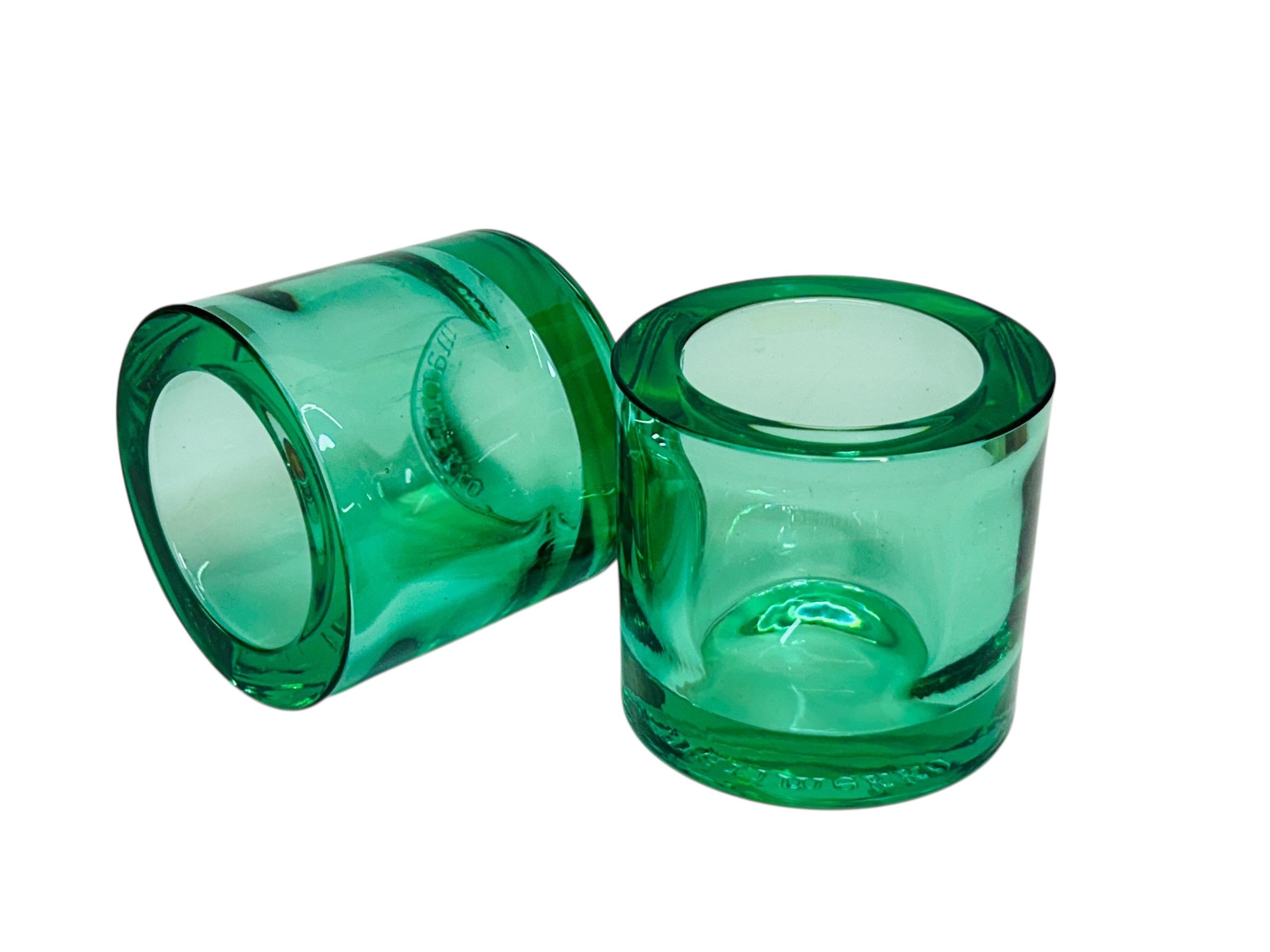 Iittala Marimekko Kivi Green Glass Candle Holders Pair Votive Made