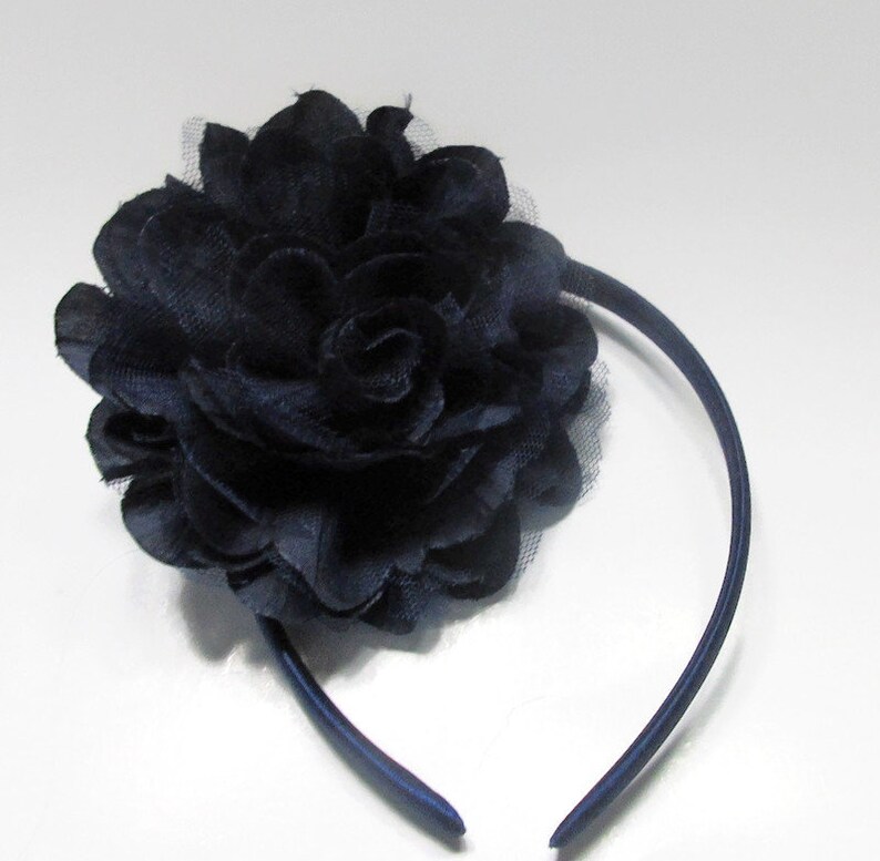 Girls Headband Big Flower Headband Navy Headband Cake Smash Bow Hard Headband Baby Hair Bow Satin Lined Headband
